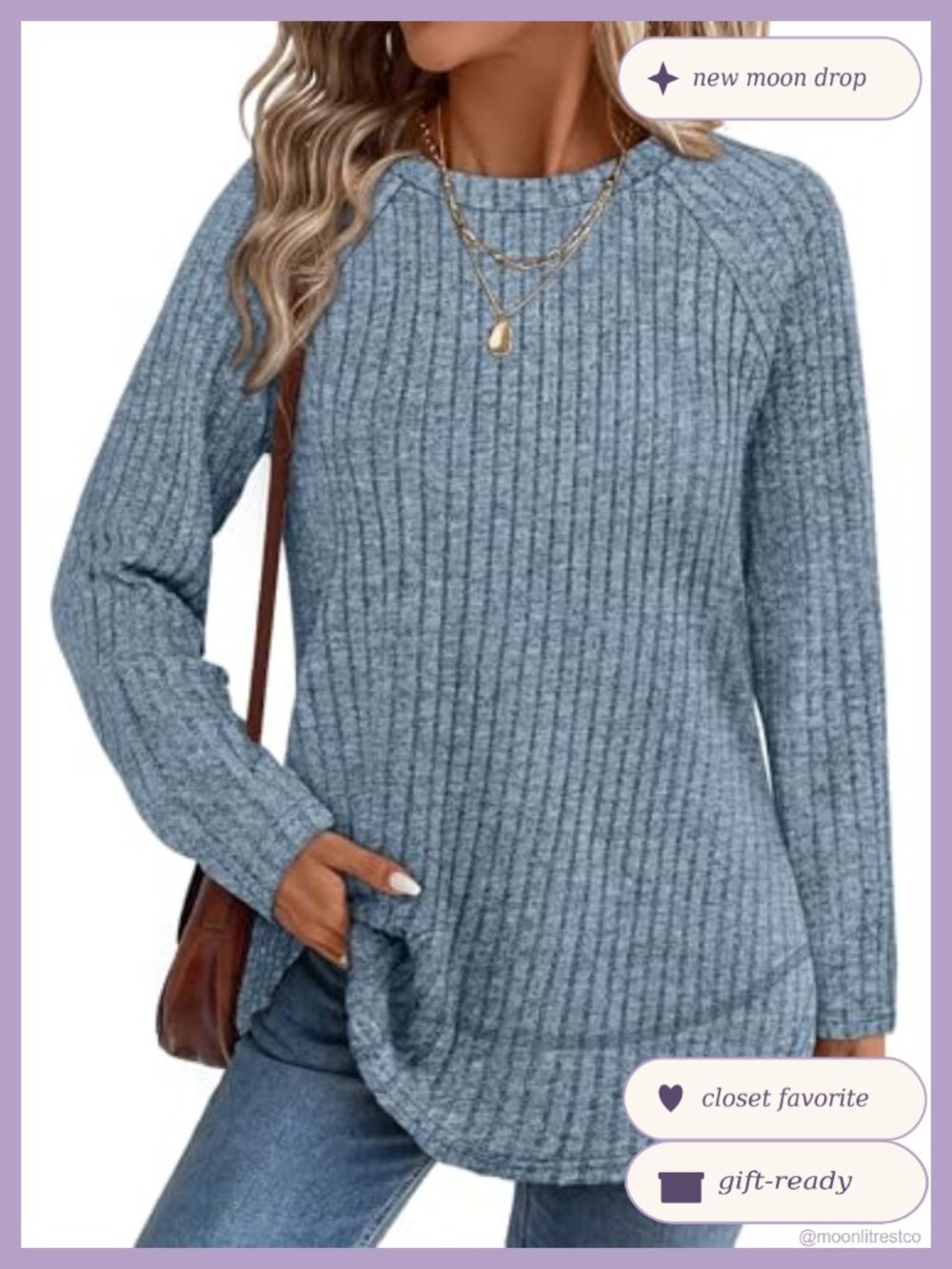 WIHOLL Long Sleeve Tunic Sweater Lightweight Ribbed Knit High Low Hem
